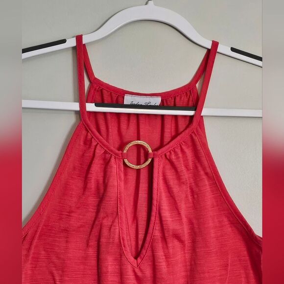 Red Swim Cover-up Dress with Ring TearDrop Neckline. Size Medium. - Picture 2 of 4